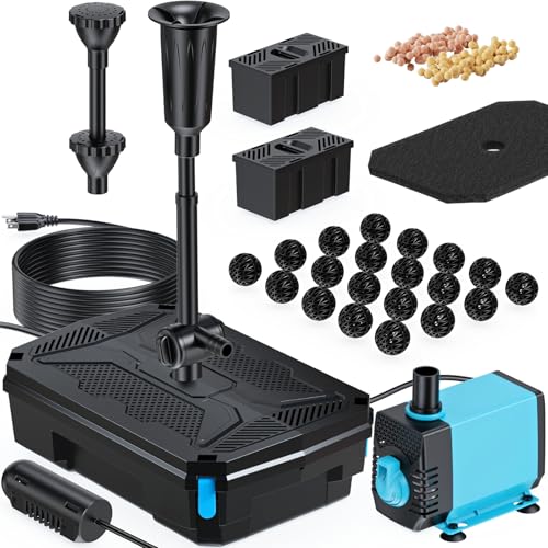 Antfraer Pond Filter Built-in UV Clarifier, 660GPH 40W Pond Filter with Water Pump Kit, Filter Box for Outdoor Ponds, Fish Tank Garden Clean & Clear Add Water Features (Corded Electric) - style: 660 GPH with U-V