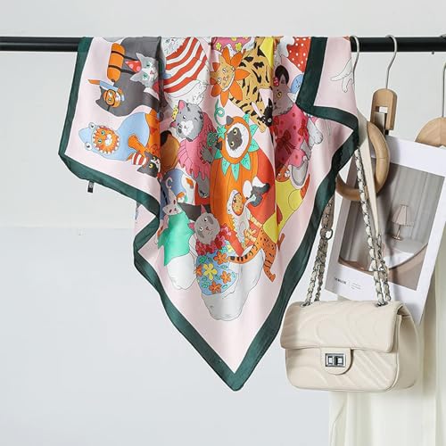 Square Silk Scarf Women Shawl Headbands Small Soft Neckkerchief Cat Print Bandana Satin Hijab Scarves - color: 15