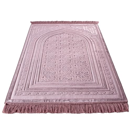 Modefa Luxury Velvet Prayer Rug with Prayer Beads | Soft Elegant Muslim Turkish Janamaz Sajada Carpet for Men and Women | Plain Solid Prayer Mat Ramadan Eid Gift - Najma (Dark Pink) - color: Najma Dark Pink
