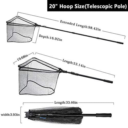 SANLIKE Collapsible Telescopic Fishing Net Rubber Coated Salt/Freshwater | Rubber coated net, fiberglass pole, non-slip rubber handle, various telescopic sizes, one-click storage - color: Black, size: Large