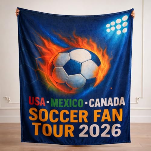 Soccer Fan Tour 2026 Throw Blanket, Soft Flannel Football Season Blanket for Couch Bed, Game Day Soccer Gift for Men Women Kids - color: Soccer-all, size: throw(50x60)