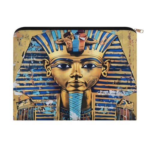 Egyptian Pharaoh Makeup Bag for Women, Cosmetic Pouch Travel Toiletry Organizer Bag 8.9"x6.5" Polyester - color: Egyptian Pharaoh