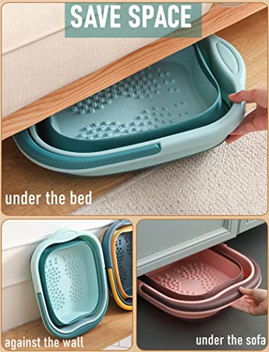 Collapsible Foot Bath Basin Tub for Soaking Feet, Plastic Foldable Foot Spa Bucket Tools with Handle and Massager Acupoint for Camping Travel - color: Teal/Yellow