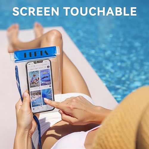 HEETA 5-Pack Clear Waterproof Dry Bag Pouch Document Holder for Phone Maps | Water Tight Case for Camera Document, Screen Touchable for Boating Kayaking Paddle Board Swimming Beach Waterpark Fishing - color: Blue