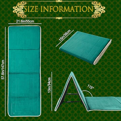 Foldable Muslim Prayer Mat with Back Rest Support, Thick Padded Islamic Prayer Rug, Travel Portable Carpet for Women Men, janamaz, Sajadah, Meditation Prayer Ramadan Eid Gift with Hat and 33 Beads - color: DARK GREEN