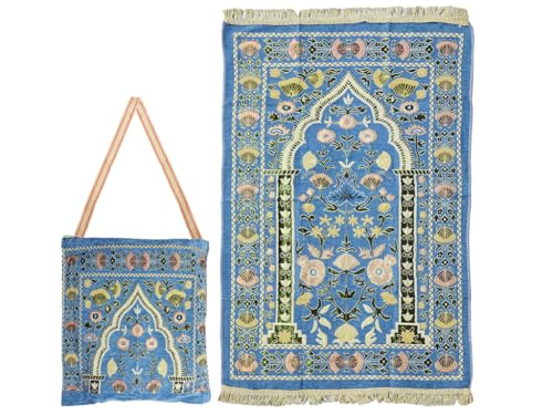 Muslim Prayer Mat, Islamic Prayer Rug, Portable Foldable, Blue, 43.3" x 27.5" - color: Blue
