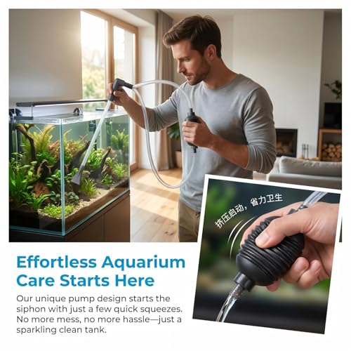 Aquarium Gravel Vacuum Siphon Pump with Flow Control Valve 5.7FT | Gravel Cleaner Water Changer 10-50 Gallon Tanks, J-Hook PVC Hose, Freshwater Saltwater Compatible, Precision Flow Ctrl