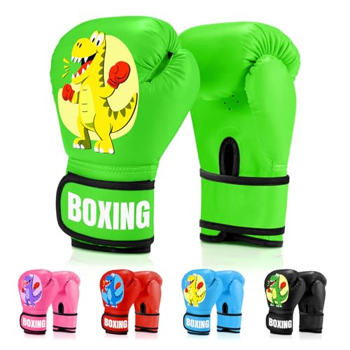 Kids Boxing Gloves for Boys & Girls, Youth Boxing Training Gloves for Kids Age 3 to 9 Years, 4OZ Training Sparring Gloves for Punching Bag Kickboxing Muay Thai MMA - color: Green