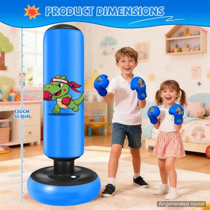 Inflatable Punching Bag for Kids: Qoosea 48 Inches Kids Bop Bag Boxing Gloves & Air Pump Dinosaur Toy Gift for Toddler & Kid Ages 3-8,Freestanding Punching Bag Easy to Inflate,Boxing Bag - color: Blue