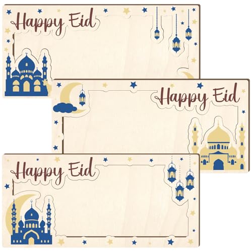 3Pcs Wooden Money Holders for Cash Eid Money Holder Star Moon Building Ramadan Poplar Plywood Envelope Card Cash Wallet for Friends Family DIY Present Gifts Holidays Home Party Decorations - color: Star Moon Building