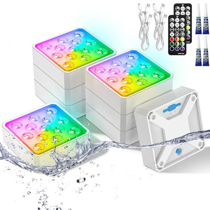 LOFTEK Rechargeable Pool Light with Magnetic, Submersible LED Lights with Remote, 13 LEDS Underwater Light,16 Color Changing & Waterproof for Inground, Above Ground Pool, Shower, Hottub, Pond (8 Pack) - size: 8 Pack