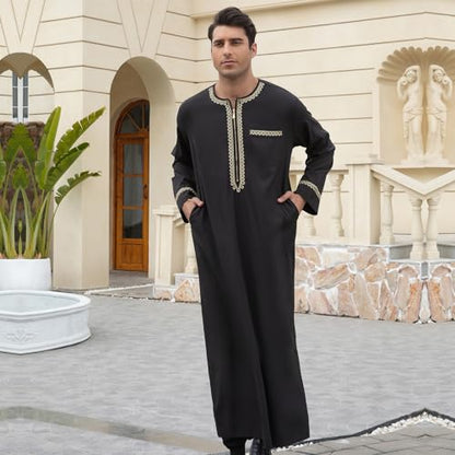 zhxinashu Thobe for Men Long Sleeve Kaftan Formal Robe Muslim Men Clothing - size: XX-Large