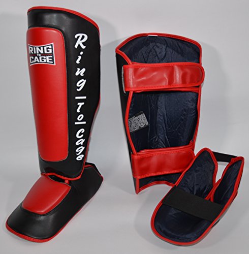 Deluxe Muay Thai Pro-Style Shin Instep for Muay Thai, MMA, Kickboxing, Stand up - color: Red, size: Medium