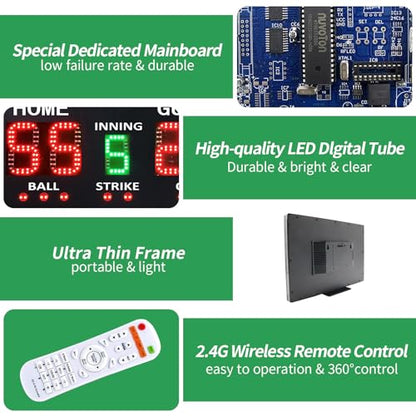 YZ LED Baseball/Softball Scoreboard for Fence, High-Light Digital Scoreboard with Remote, Rechargeable Wireless Electronic Baseball Scoreboard, Score Keeper with Innings Balls Strikes Outs Outdoor