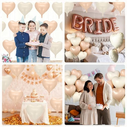 Cream Apricot Heart Balloon, 10PCS Beige Foil for Neutral Baby Shower Party - color: Cream Apricot