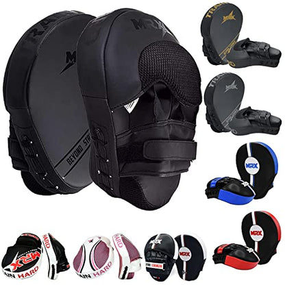MRX Gel Tech Boxing Hook & Jab Pads MMA Focus Punching Mitts Training Thai Kick Strike Shield Curved Black/White - color: Black