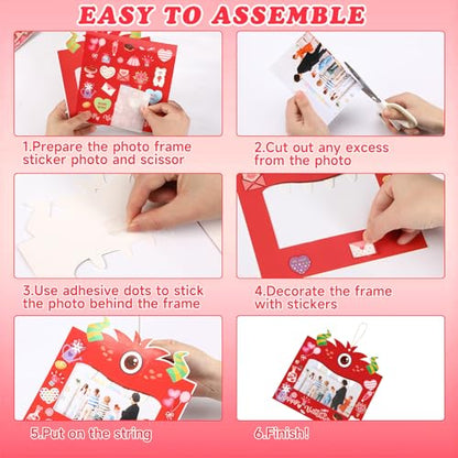 NOVWANG Picture Frame Craft Kit, 30 Pack Valentine's Day DIY Photo Frame, Monster Design, 6.7 inches/17 cm, Multicolour - Valentine's Day Style - color: Pink