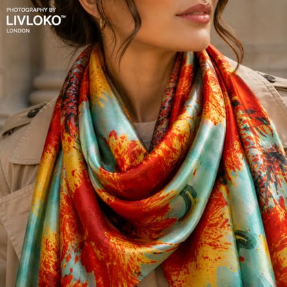 LONDON Women’s Satin Silky Scarf Gift Box Large Lightweight Silky Smooth Shawl Wrap for Hair, Head, Neck or Hijab - color: Sunflowers - Box