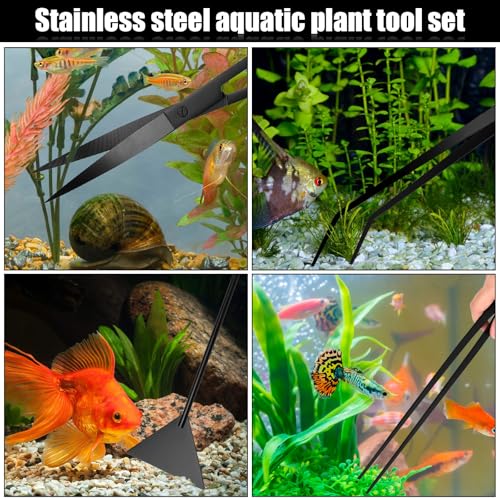 4Pcs Stainless Steel Aquascape Tool Kit with Tweezers Scissors Spatula | Black Anti-Rust Fish Tank Starter Kit Aquarium Plant Tools for Trimming Scraping Reptile Feeding - color: Black