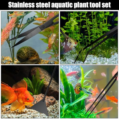 4Pcs Stainless Steel Aquascape Tool Kit with Tweezers Scissors Spatula | Black Anti-Rust Fish Tank Starter Kit Aquarium Plant Tools for Trimming Scraping Reptile Feeding - color: Black