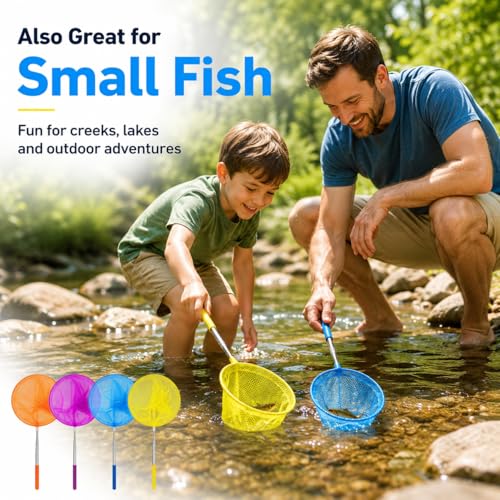 RAINFLOW Telescopic Butterfly Nets - Fishing Net with Anti Slip Grip | Outdoor Catcher Net for Catching Butterfly, Bugs, Insect, Fish, Ladybird, Extendable 6.7 in to 34 in - size: 4 Pack