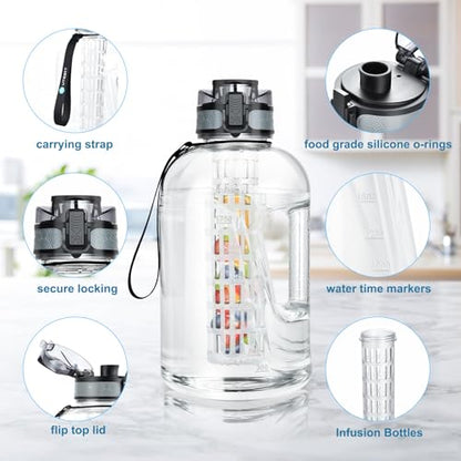 UTEBIT 74oz Fruit Infuser Water Bottle, BPA Free & Leak Proof, Clear | Half Gallon Insulated Sports Water Bottle With Straw, 2.2L Ex Large Water Jug with Strap for Gym, Camping, Travel, Outdoor - style: 74OZ