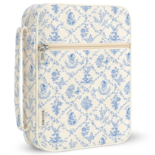 WOBAGMEN Bible Cover Case for Women,Cordoury Bible Cover with Handle,Blue Bible Book Cover,Carrying Case Bible Protective Christian Gift(Vintage Blue, M) - color: Vintage Blue, size: M