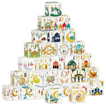 Ramadan Advent Calendar 2025, 30 Ramadan Countdown Boxes with Festive Islamic Art, Eid Mubarak Coutdown Calendar Fillable Ramadan Gifts Box, Ramadan Decorations for Home