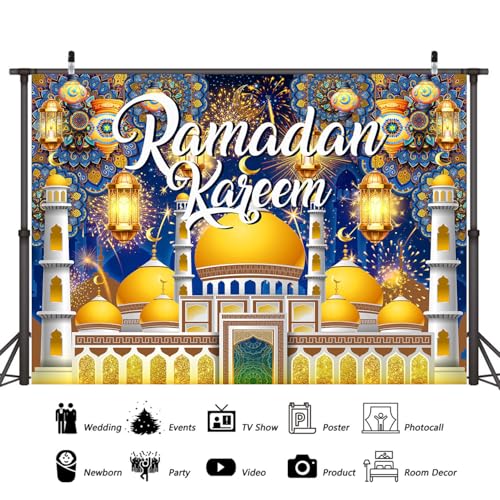 6X4FT Ramadan Kareem Photo Backdrop, Muslim Eid Ramadan Mubarak Decorations Background for Islamic Muslim Al Fitr Party Decor Banner Supplies - size: 6x4ft