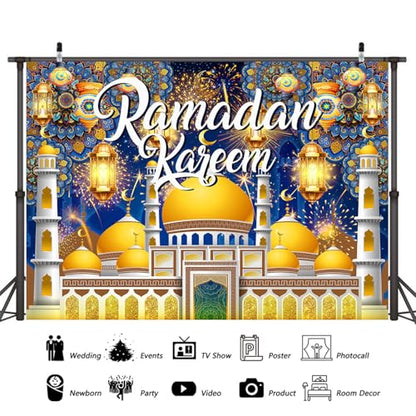 6X4FT Ramadan Kareem Photo Backdrop, Muslim Eid Ramadan Mubarak Decorations Background for Islamic Muslim Al Fitr Party Decor Banner Supplies - size: 6x4ft