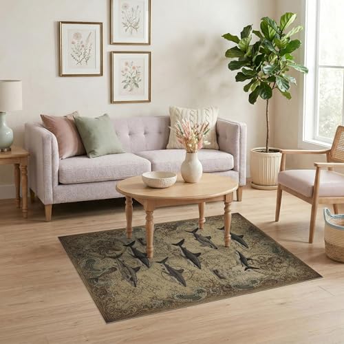 4'x6' Washable Antique Octopus Accent Rug, Beige Non-Shedding Small Carpet Pet Friendly & Non-Slip for Playroom, Bedroom, Reading Nook | Ref:2068056 - color: Beige/Pattern 21, size: 4' x 6' (Rectangular)