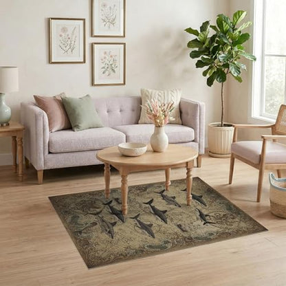 4'x6' Washable Antique Octopus Accent Rug, Beige Non-Shedding Small Carpet Pet Friendly & Non-Slip for Playroom, Bedroom, Reading Nook | Ref:2068056 - color: Beige/Pattern 21, size: 4' x 6' (Rectangular)
