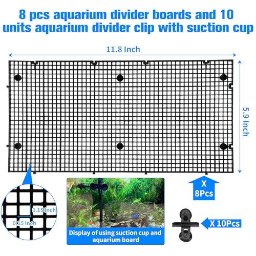 8pcs Fish Tank Divider with 10 pcs Suction Cups DIY Adjustable Aquarium Divider Filter Bottom Fish Tank Isolation Board Egg Crate