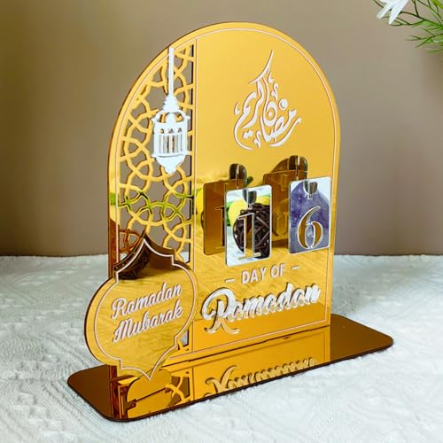 Ramadan Advent Calendar 2026, Eid Mubarak Countdown Calendars Tracker Date Gift DIY Arabic Muslim Islamic Holiday Table Home Decorations Count Down Calendar (Acrylic Gold) - color: Gold