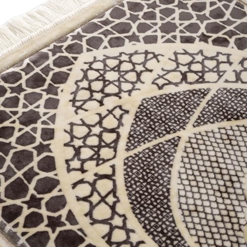 Modefa Turkish Islamic Prayer Mat - Velvet Janamaz - Intricate Praying Rug Ramadan Eid Gift - Traditional Muslim Seccade for Men Women - Saray (Charcoal Grey) - color: Charcoal Grey