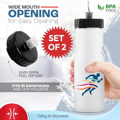 50 Strong Sports Water Bottles – Reusable 22 oz BPA-Free Plastic Bottles with Pull Top Cap – Made in USA – Top Rack Dishwasher Safe – Fits Most Bike Cages Brand - color: Custom, style: 2 Pack