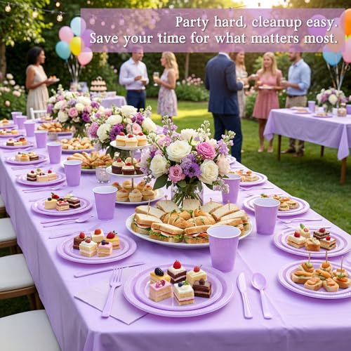 Tinybee 352 Pcs Lilac Plastic Plates, Disposable Dinnerware Set for 50 - color: Lavender