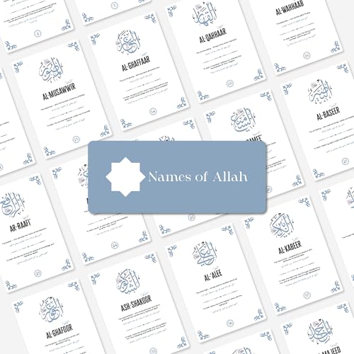 99 Names of Allah Reflection Cards with Wooden Stand - Asma al-Husna Daily Remembrance Set - Islamic Names of God Meanings & Benefits - Spiritual Muslim Decor & Eid Gift - 100 Premium Cards - style: 99 Names of Allah (Asma al-Husna)
