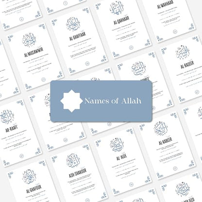 99 Names of Allah Reflection Cards with Wooden Stand - Asma al-Husna Daily Remembrance Set - Islamic Names of God Meanings & Benefits - Spiritual Muslim Decor & Eid Gift - 100 Premium Cards - style: 99 Names of Allah (Asma al-Husna)