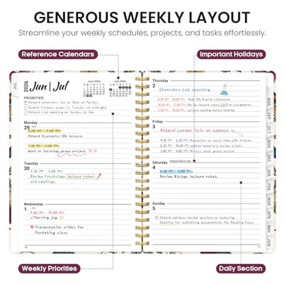 Planner 2026–2027, Academic Monthly Weekly Spiral Calendar, July 2026 – June 2027, Hardcover Agenda Notebook with Tabs, 6.3" x 8.5", Perfect for Students, Teachers, School & Daily Planning - Vineyard Birds - color: K-Vineyard Birds, size: (6.3"x8.5")a5