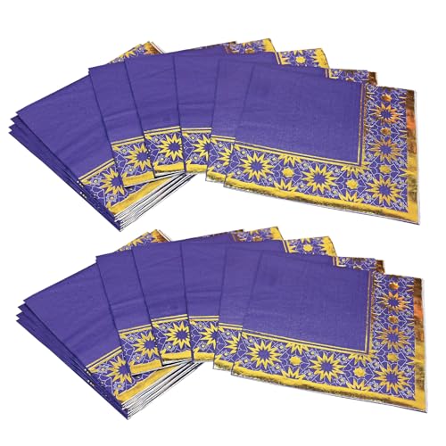 Beistle Ramadan 2 Ply Paper Lunch Napkins 32 Piece Party Tableware, 6.75" x 6.75", Purple/Gold/White