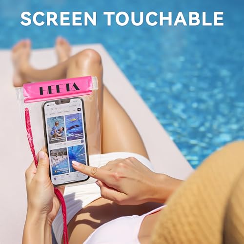 HEETA 5-Pack Clear Waterproof Dry Bag Pouch Document Holder for Phone Maps | Water Tight Case for Camera Document, Screen Touchable for Boating Kayaking Paddle Board Swimming Beach Waterpark Fishing - color: Pink