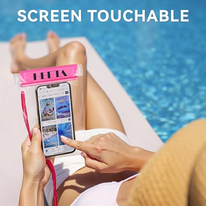 HEETA 5-Pack Clear Waterproof Dry Bag Pouch Document Holder for Phone Maps | Water Tight Case for Camera Document, Screen Touchable for Boating Kayaking Paddle Board Swimming Beach Waterpark Fishing - color: Pink