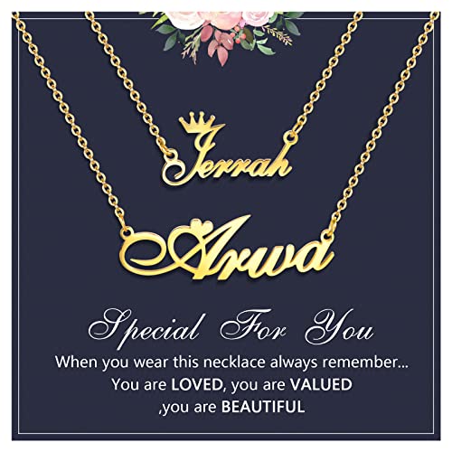 Name Necklace Personalized for Women : 18K Gold Plated Custom Name Necklace Chain Name Plate Choker Necklace Customized Gift Idea for Women Girl Female Friends Girlfriend BFF, Gold Plated/Silver - style: 2-layered two names