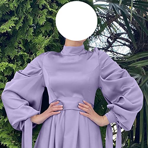 OBEEII Muslim Dress for Women Loose Full Cover Long Abaya Satin Dress Kaftan Abayas Islamic Robe S-XXL - color: Purple, size: Small