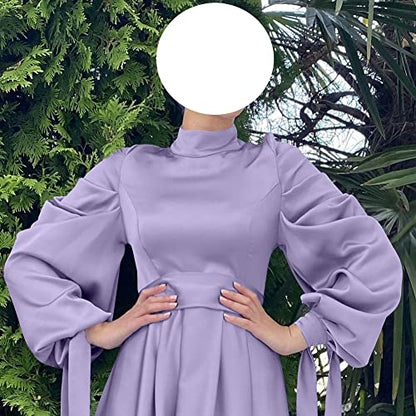 OBEEII Muslim Dress for Women Loose Full Cover Long Abaya Satin Dress Kaftan Abayas Islamic Robe S-XXL - color: Purple, size: Small
