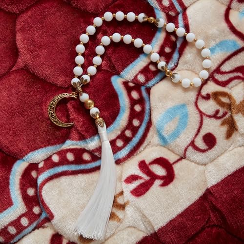 Muslim Prayer Rug with Tasbih Prayer Beads, Soft Large Prayer Matt Islam, Padded Islamic Prayer Mat Thick for Men and Women, Janamaz, Sajadah (31.5" x 47.2", Red) - color: Red