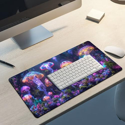 KeKee Colorful Sea Aquarium Neon Jellyfish Octopus Mushrooms Large Mouse Pad Gaming Mousepad Desk Pad for Keyboard and Mouse Mat Non-Slip Base 30x60cm, Style - size: 30x60cm