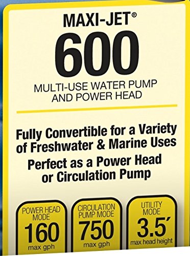 Marineland Maxi-Jet 600, Multi-Use Water Pump And Power Head, Fully Convertible (ML90510), 160/750 GPH - size: 160/750 gph