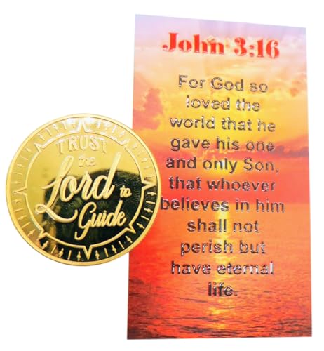 Westmon Works Gods Word is Our Compass Token Pack Metal Pocket Trinket with John 3:16 Christian Holy Card Gift Set